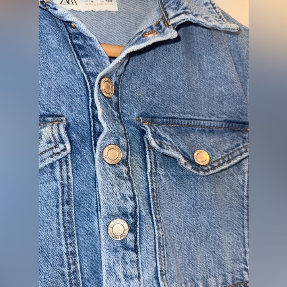 So cute! ZARA durable denim shirt jean henley button up mini dress 8 kids girls - Picture 8 of 9